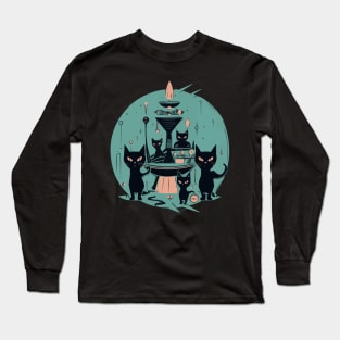 Modern Meows Atomic Age Black Kitschy Cats Long Sleeve T-Shirt